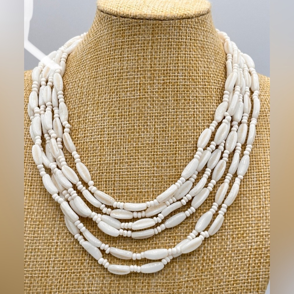 West Germany white milk glass beads multi strand necklace vintage